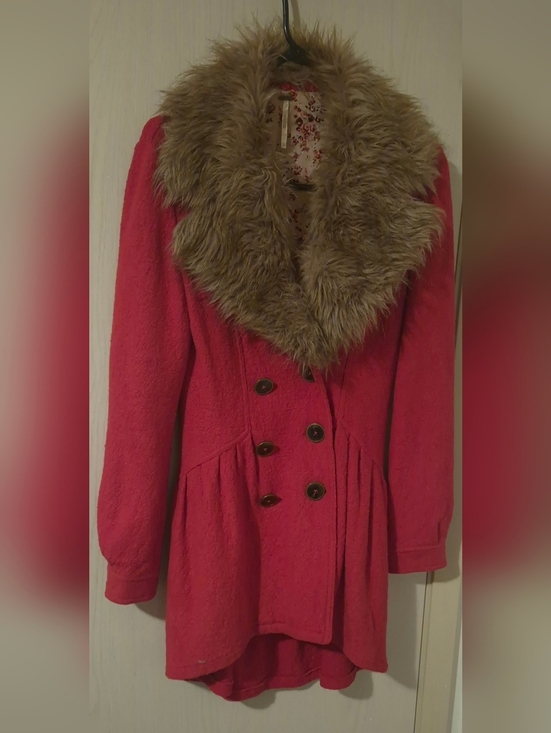 Free People Jackets & Blazers - Free People Faux Fur Collar Coat Red (2)